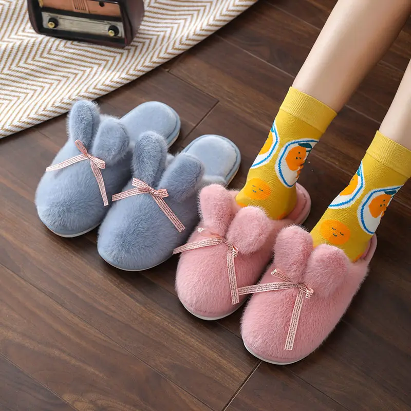 

Cotton slippers for women and men in winter for couples to keep warm in the home plush non-slip thick soft bottom indoor home sl