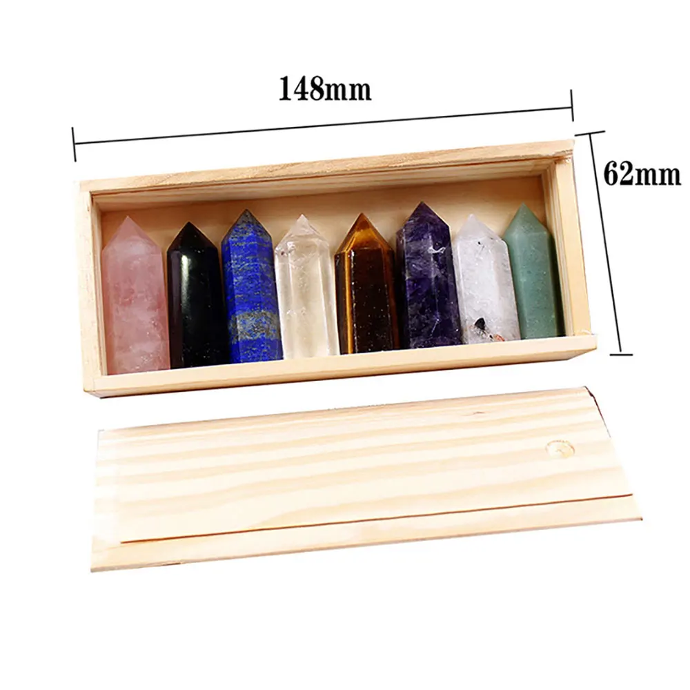 

Natural Crystal Stone Six-sided Single-pointed Crystal Column Stones Combination Collection Ore Wooden Box Set Home Decorations
