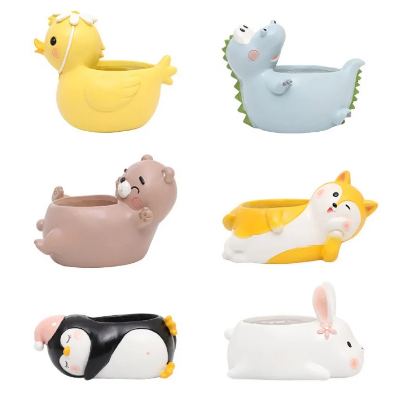 Милый цветочный горшок с животными из смолы домашний сад мини бонсай кактус