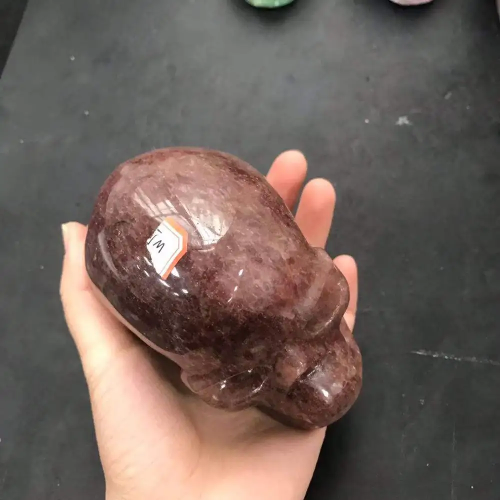 Кристалл череп натуральная клубника кварц ручной резной для рождества фэн шуй