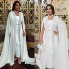 Дубайский мусульманский вечерние платья белого цвета с отделкой пайетками кафтан шифоновая накидка для выпускного вечера платья особых поводов арабское, с длинными рукавами платье ЕВА