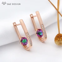 sz design new trendy simple 585 rose gold aaa cubic zirconia crystal dangle earrings for women girl wedding party jewelry gift