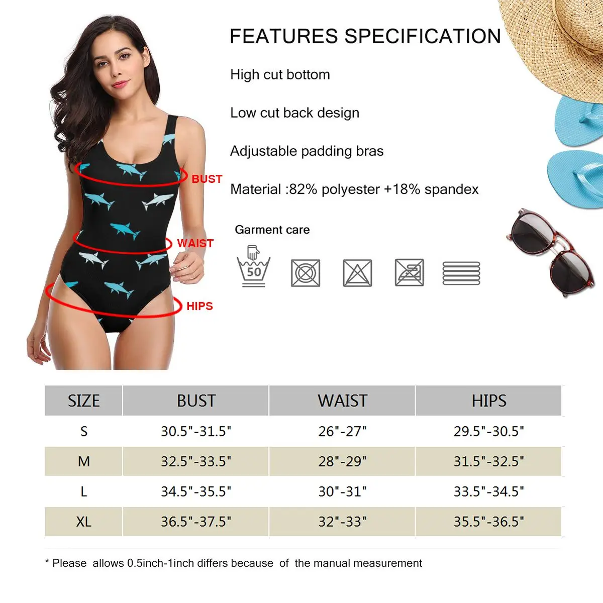 

Women one piece Swimsuit Blue Shark Symbols Beachwear Swimwear Monokini Bathing Suit Bikini Monokini