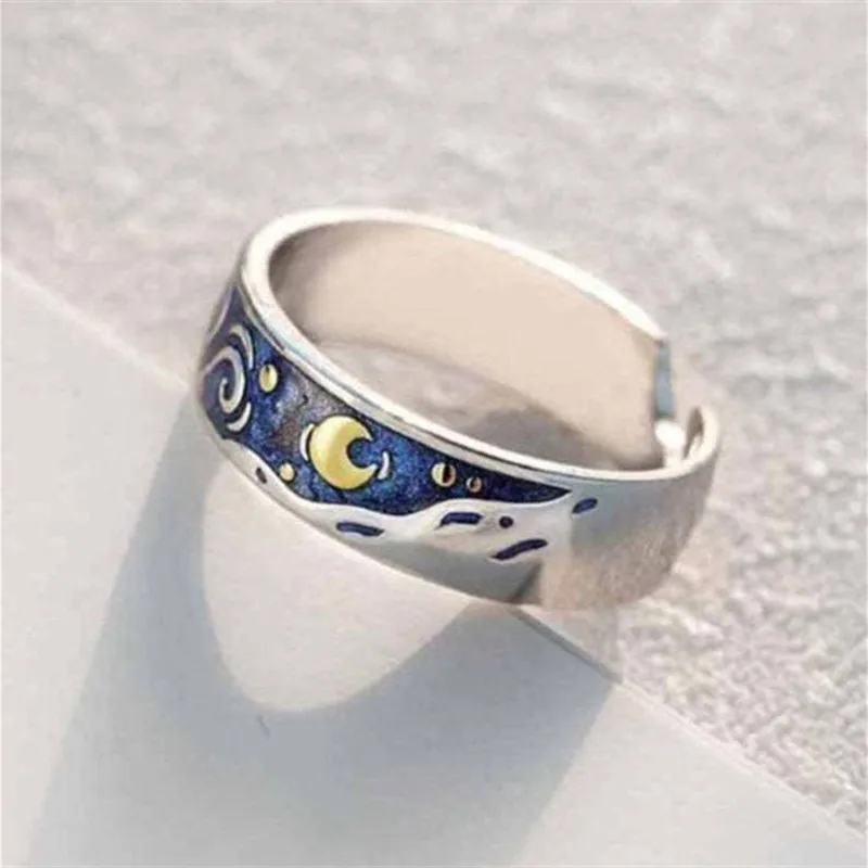 

Romantic Starry Sky Couple Ring For Women Men Meaningful Unique Dripping Oil Rings Fashion Jewelry Wedding Anniversary Gift New