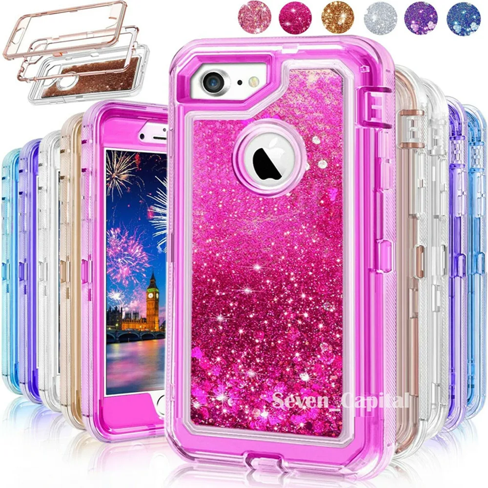 

For APPLE iPhone 13 12 11 Pro X XR Max 6 7 8 Plus 360 TPU Hard Liquid Glitter Shockproof Case Cover