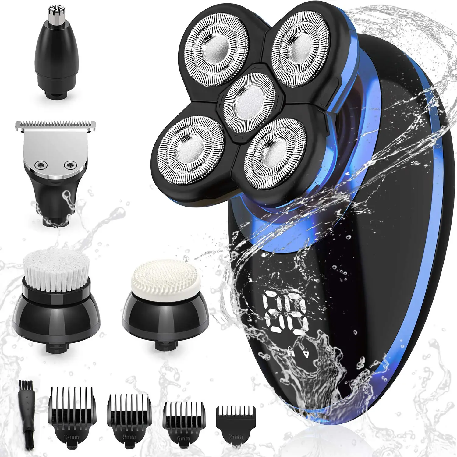 

Electric Shavers for Men Bald Head Razors Shaving 5 in 1 haircut USB Rechargeable LED Cordless Rotary Shaver Grooming Kit