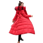 Зимнее пальто со съемным меховым воротником и капюшоном для женщин, новинка 21, модная длинная свободная толстая теплая хлопковая куртка, женская красная верхняя одежда, Y599