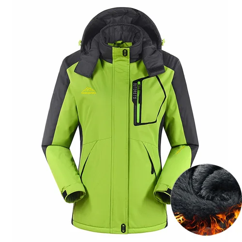 velvet women green Мужская зимняя куртка для походов на открытом воздухе, Мужская теплая ветровка, мужская спортивная куртка для кемпинга, катания на лыжах, водонепроницаемая ветрозащитная куртка - Цвет: velvet women green