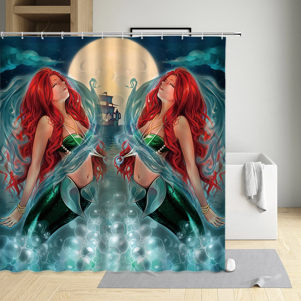 

Stature Sexy Beautiful Blond Woman Shower Curtain Parrot Mermaid Moon Sailboat Cat Butterflies Dog Camera Cloth Bathroom Decor