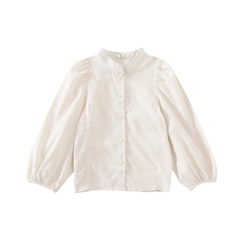 

Baby Girl Blouse Autumn New Toddler Girl Cotton Long Sleeve Blouse Korean-Style Children's Simple Solid Color Stand Collar Shirt