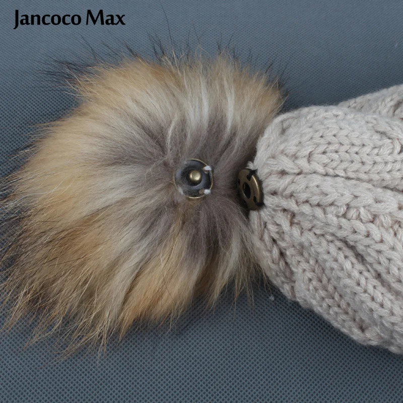 Jancoco Max детская шапка с помпоном из натурального меха енота зимние теплые детские