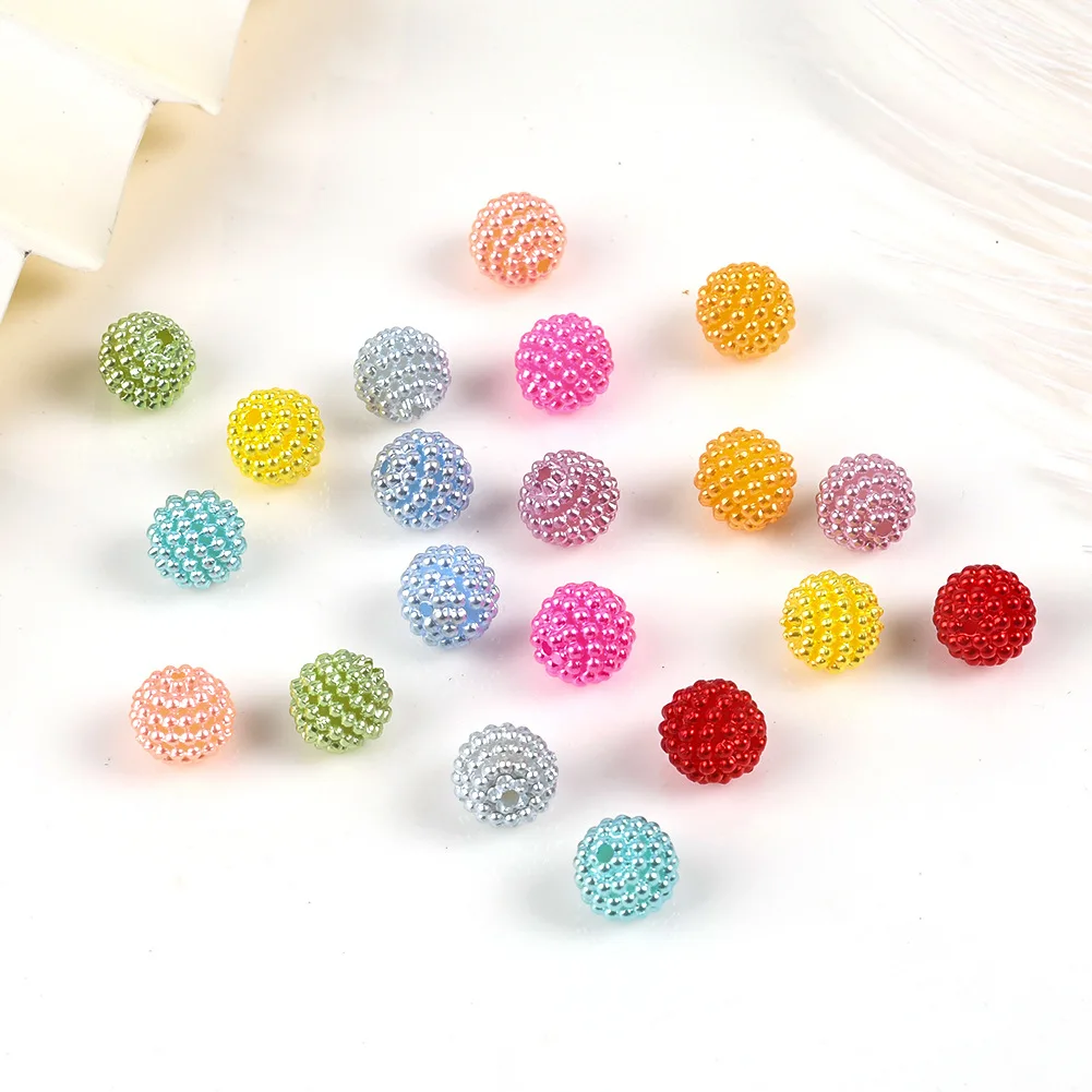 50pcs Fashion 10mm Color Straight Hole Myrica Rubra Ball Multi-Layer Imitation Pearl Loose Bead DIY Manual Jewelry Accessories