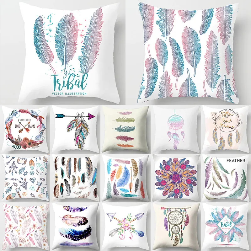 

Feather Dreamcatcher Print Decorative Cushions Pillowcase Polyester Cushion Cover Throw Pillow Sofa Decoration Pillowcover 40523