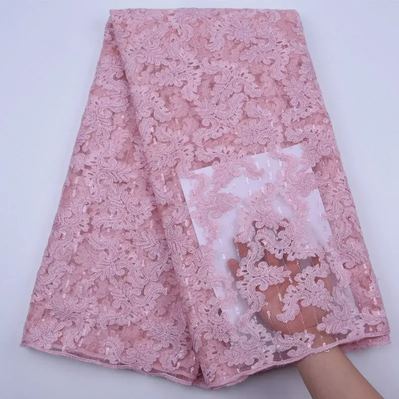 Детские розовые африканские блестки кружевная ткань вышивка Французский Тюль