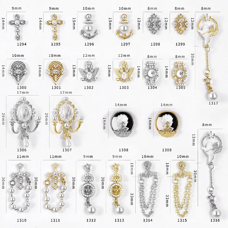 

FlorVida Nail Art 1pc 3D Decorations diamonds Gems Strass Alloy Golden Metal Jewelry With Rhinestones Crystal Design For Nails