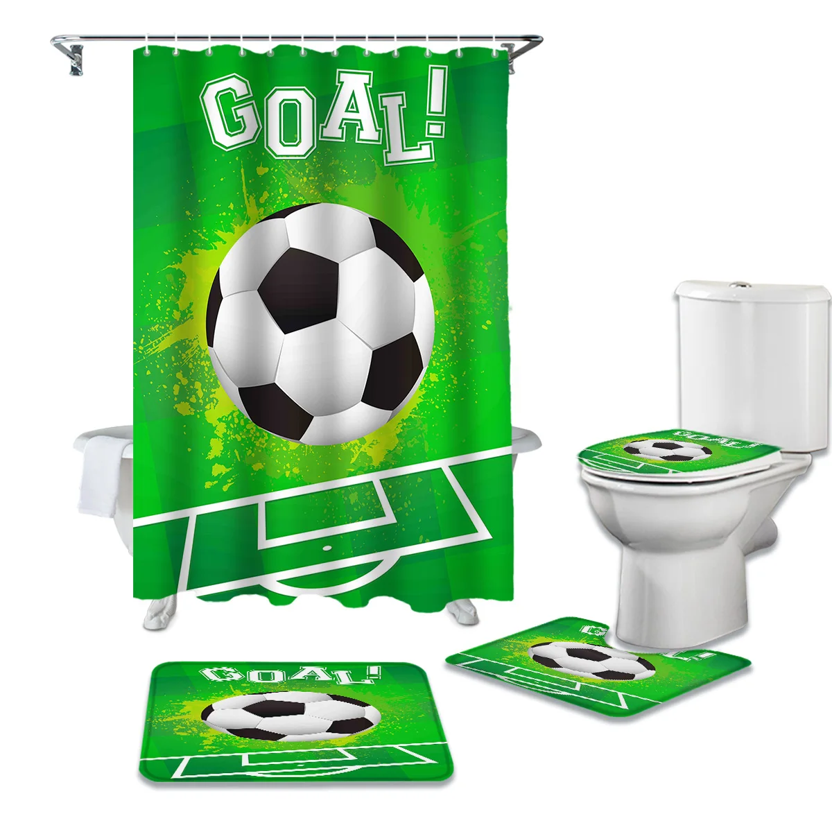 Футбол футбол дизайн зеленый водонепроницаемый Душ Занавес коврик набор
