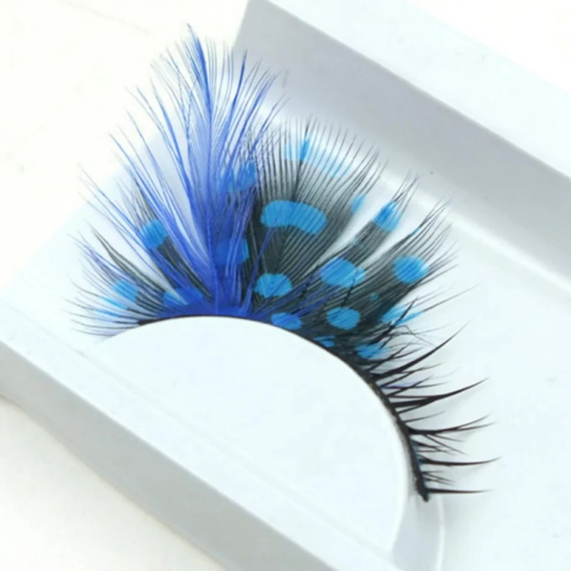 Sexy Blue Eye Lashes Dot Thick Feather Fake Eyelashes Peacock Prints Volume False Eyelash Stage Performance Cosplay Makeup | Красота и