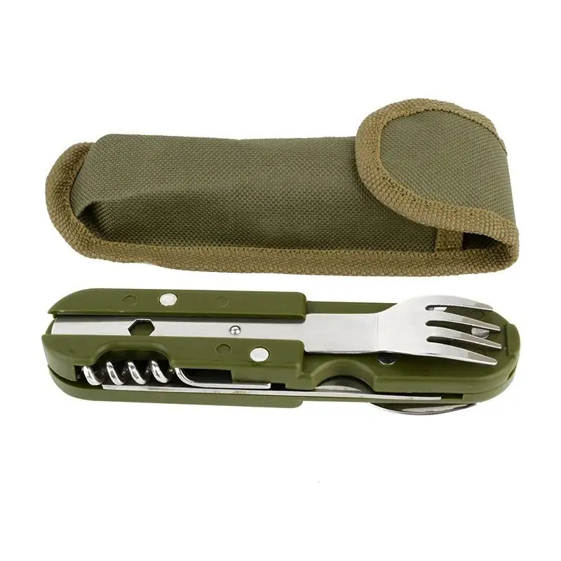 Армейский зеленый складной портативный столовый прибор из нержавеющей стали для