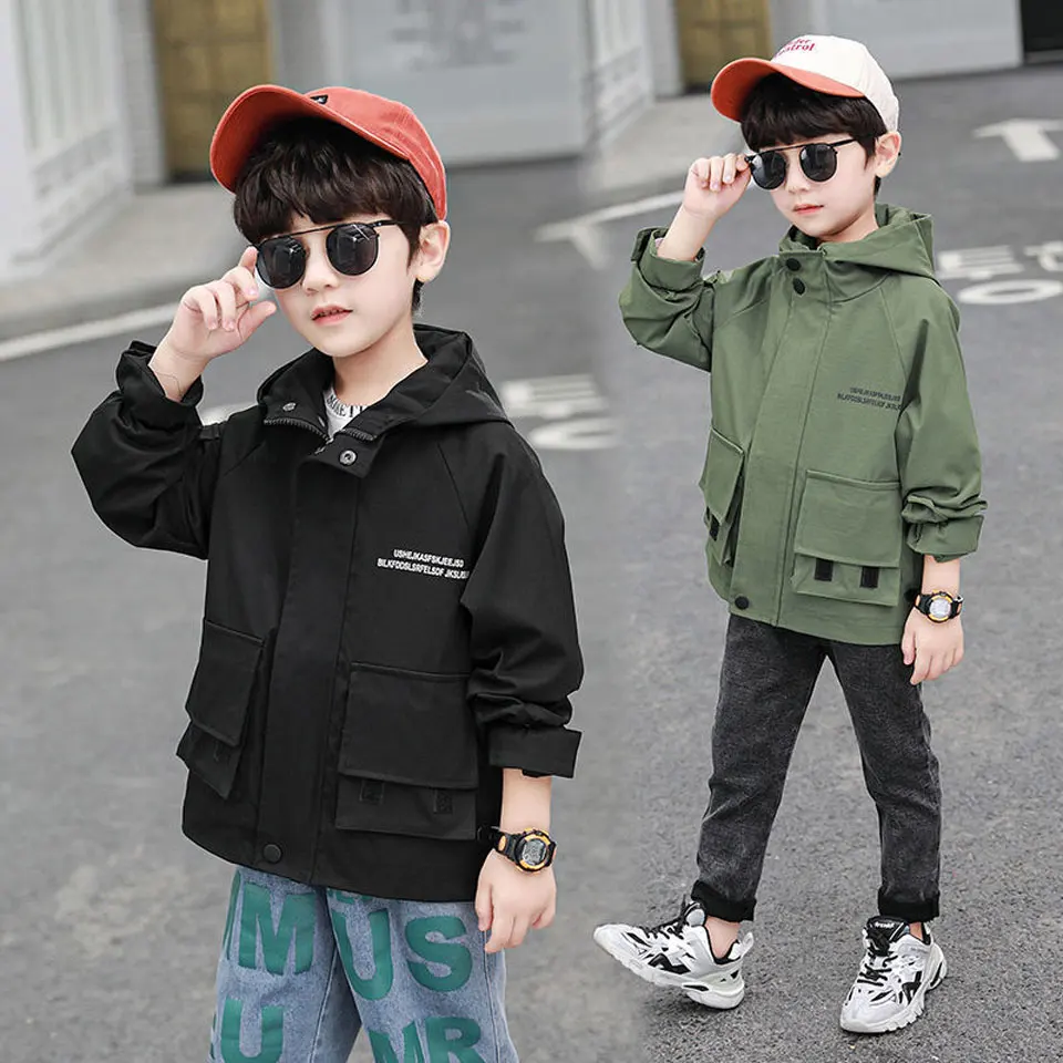 

Тренчкот для мальчиков, куртка на молнии для детей 4-14 лет, ветровка, мультяшный Рисунок, черный/зеленый цвета, на весну-осень