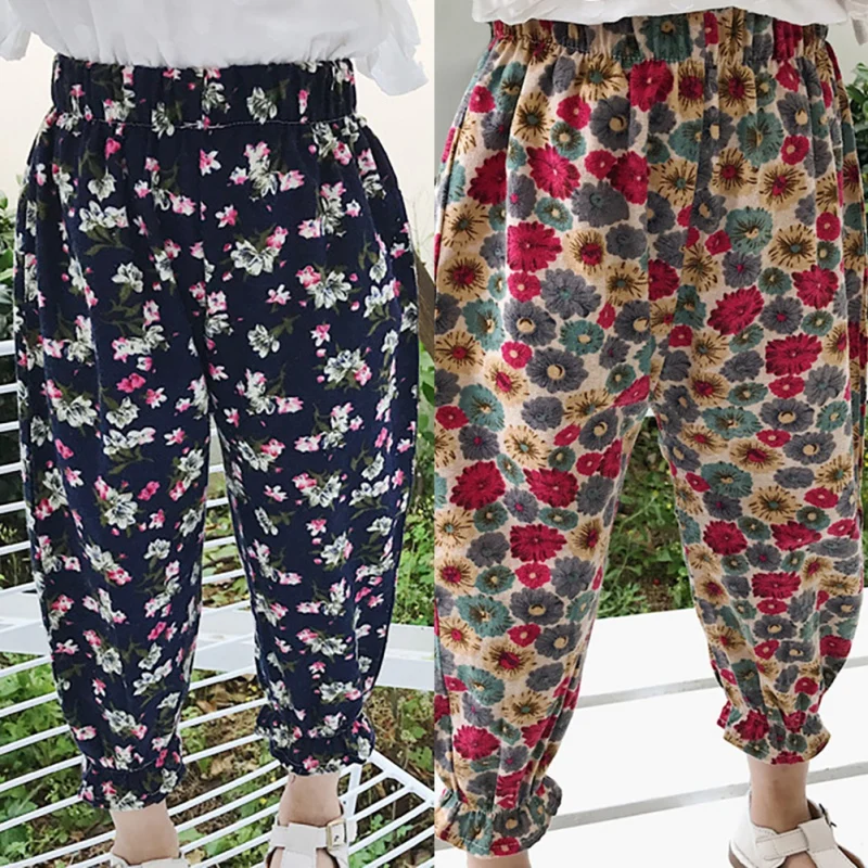 

2020 New Arrivals Baby Girls Pants Kids Fashion Floral Print Pants Children Loose Elastic Waist Casual Trousers 1-6Y