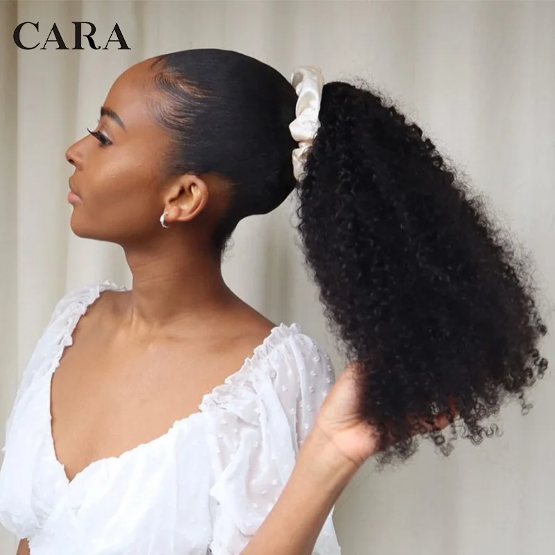 

3B 3C Afro Kinky Curly Wrap Around Clip In Ponytail Hair Extension Brazilian Remy Human Hair Heat Resistant Ponytail CARA