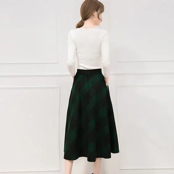 Элегантные шерстяные женские плиссированные макси юбки зимние клетчатые