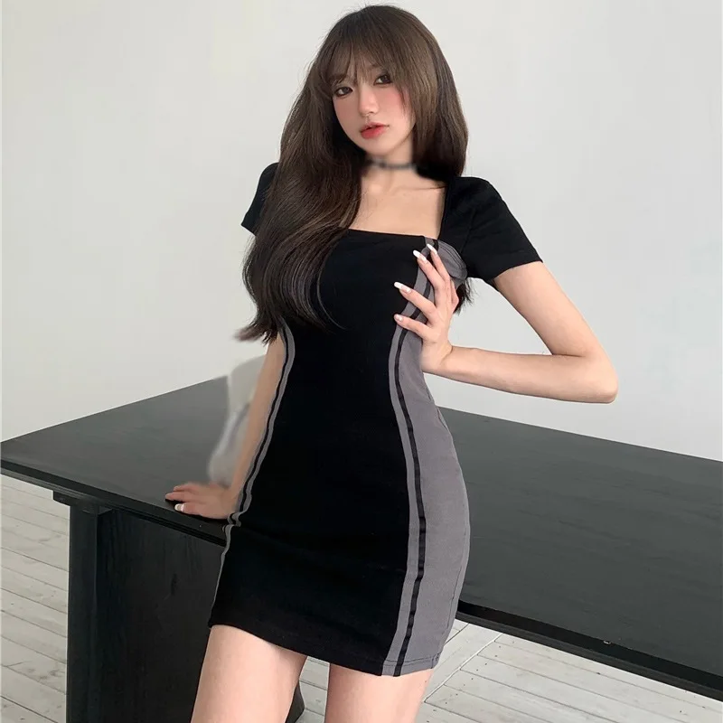 

Женское облегающее платье с коротким рукавом, яркое праздничное платье в корейском ретро-стиле для девушек, универсальные облегающие плать...