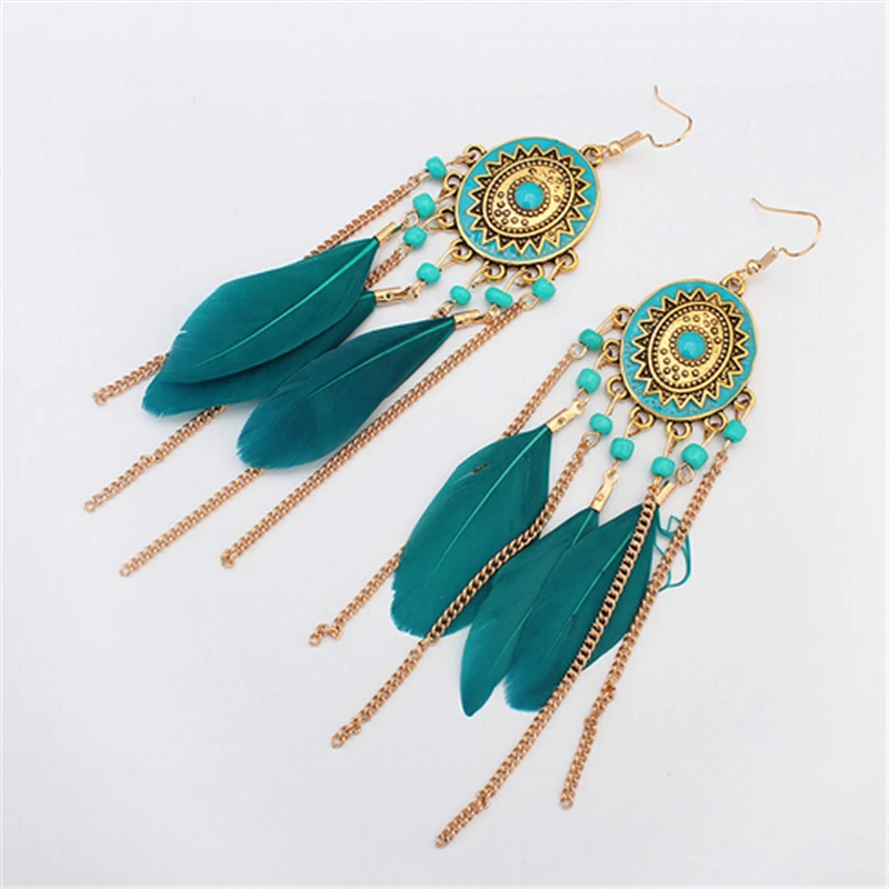 

Long Tassel Fashion Feather Ethnic Boho Big Dangle Earring For Women Statement Wedding Earrings 2020 Bead Earrings Gifts
