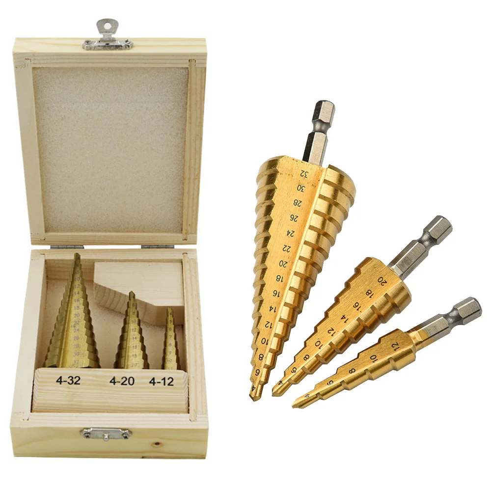 Metal Titanium Cone Step Hole Bit Set Tools Triangular Drill High Speed Shank |