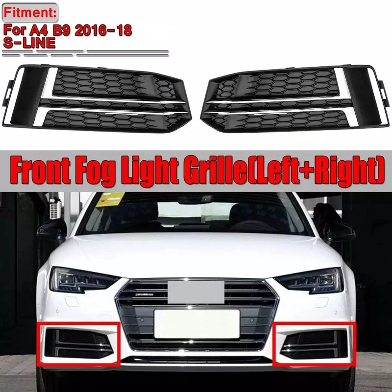 

A Pair A4 Car Front Bumper Fog Light Lamp Grille Cover Trim for - A4 B9 S-LINE 2016-2018 Fog Light Grill 8W0807681F