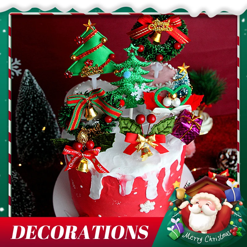 

Рождественские Мультяшные украшения для торта, Рождественская елка, Санта-Клаус, колокольчик, подключаемое украшение, новогодвечерние пра...