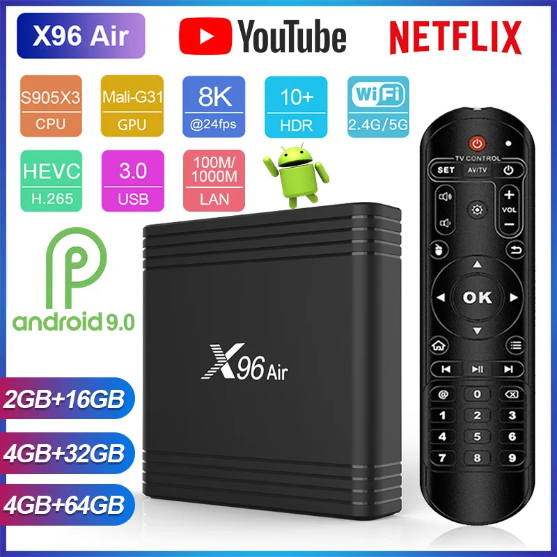 

X96 Air Amlogic S905X3 Quad Core Android 9.0 TV BOX 4GB RAM 32GB/64GB ROM Media Player 2GB 16GB X96Air 4K 8K Smart Set Top Box
