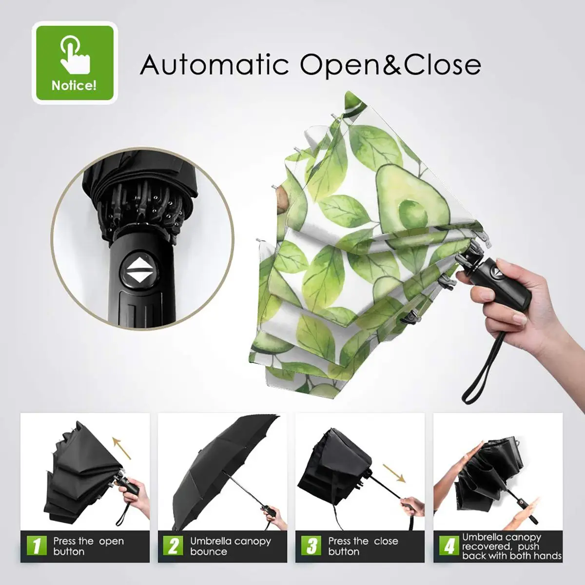 Economici Avocado E Foglie Acquerello Antivento Automatico Pieghevole Invertito Ombrello Portatile Paraguas Per Uomo Donna