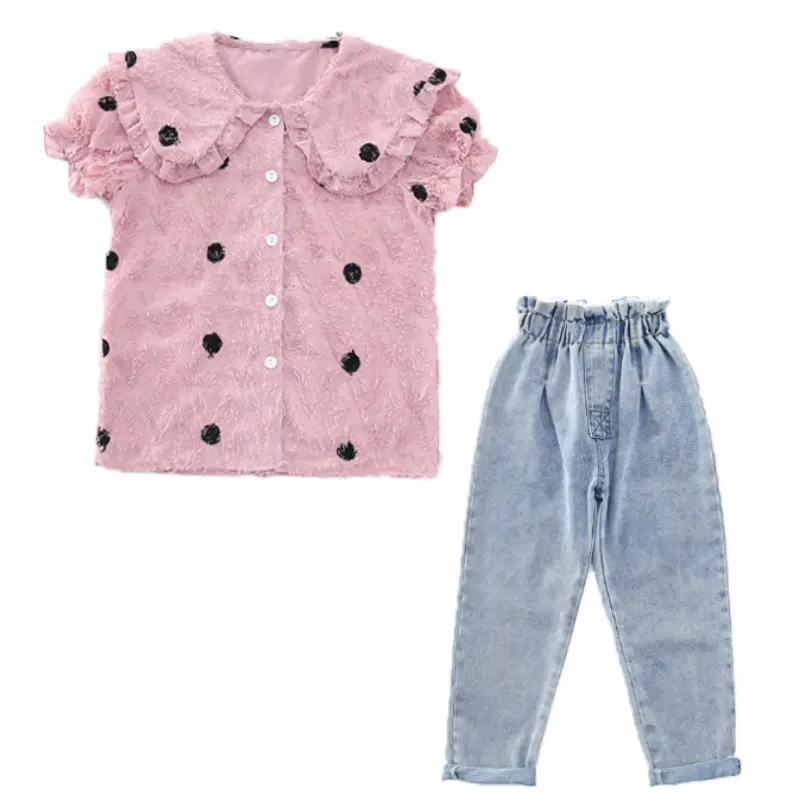 Teen Girls Clothing Solid Shirt &amp Pants Suits For Denim High Waist Clothes Set Spring Autumn Fashion Sets | Мать и ребенок