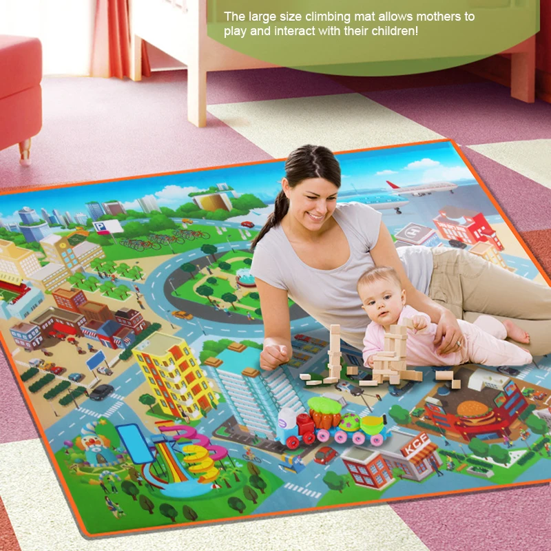 

Urban Road Children Cute Kid Traffic Carpet City Road Playmat Traffic Road Map Carpet Educational Non-Slip Play Rug Boys Girls