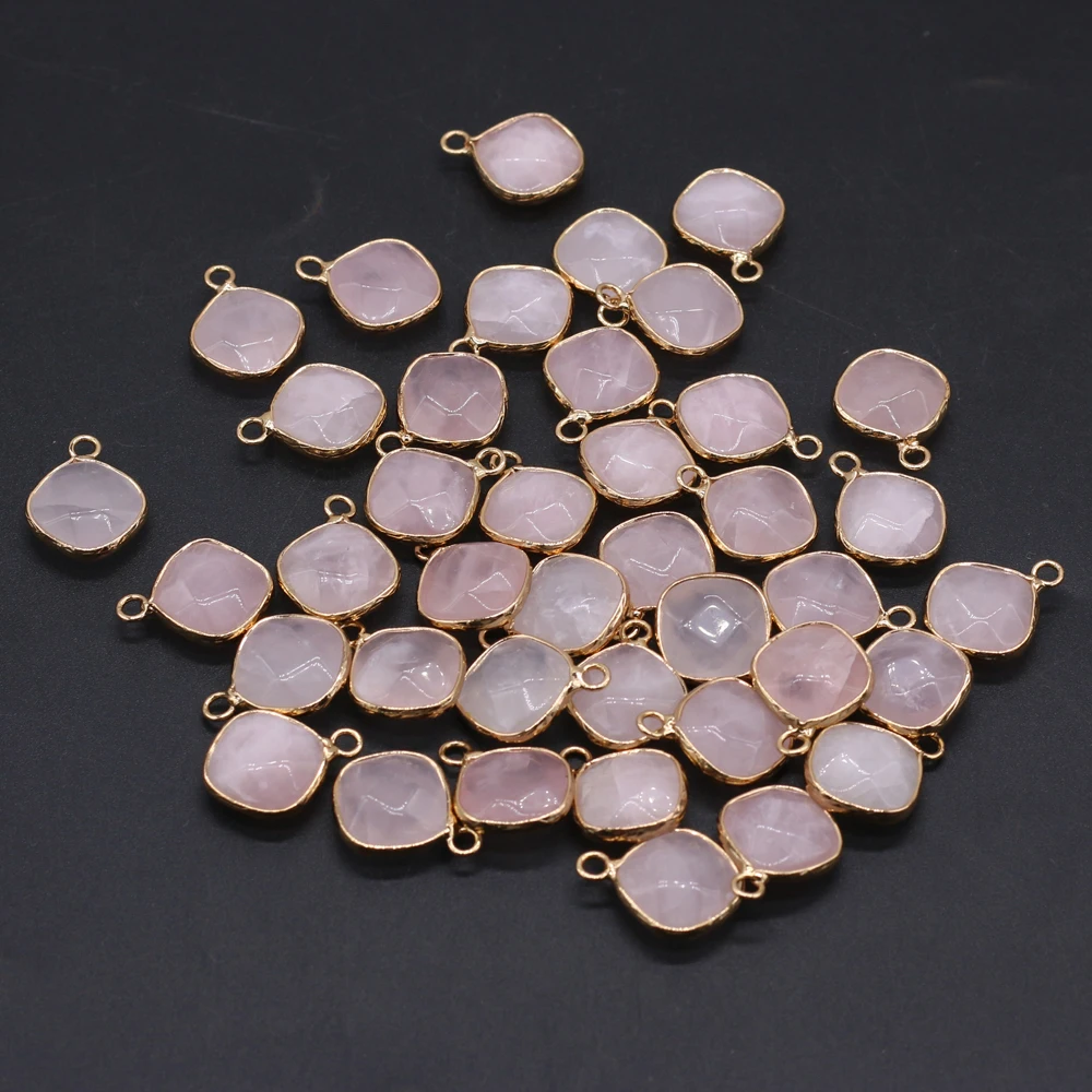 

Fine Natural Stone Square Pendants Faceted Pink Quartzs Charms for Jewelry Making Diy Women Reiki Heal Necklace Earrings Gifts
