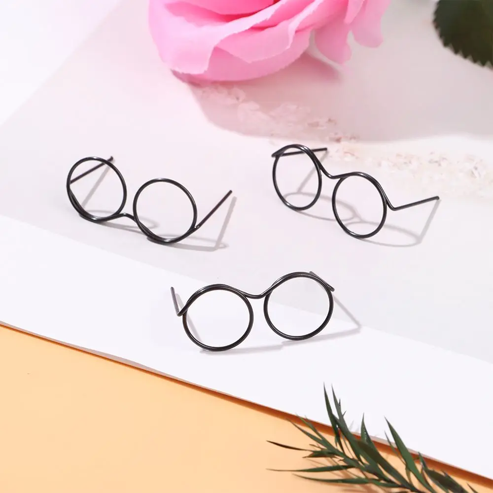 

5PCS Doll Accessories Retro Cute Alloy Black Doll Glasses Lensless Round Frame