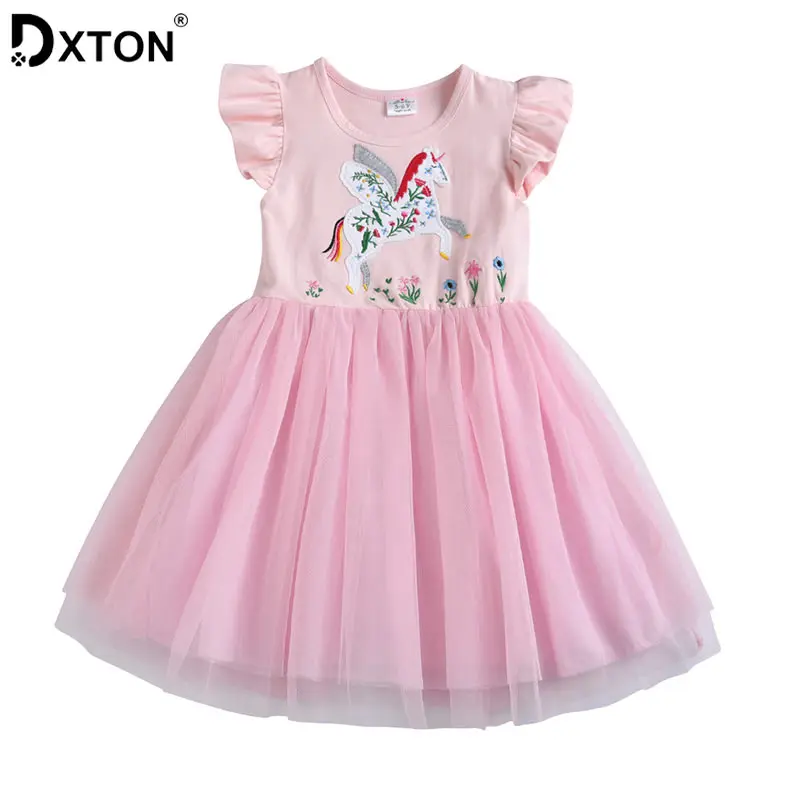 Dxton Brand Summer Girl Dress 2019 Unicorn Princess Cartoon Children Clothes Appliques Cotton Tutu RESH4541 Mix | Детская одежда и