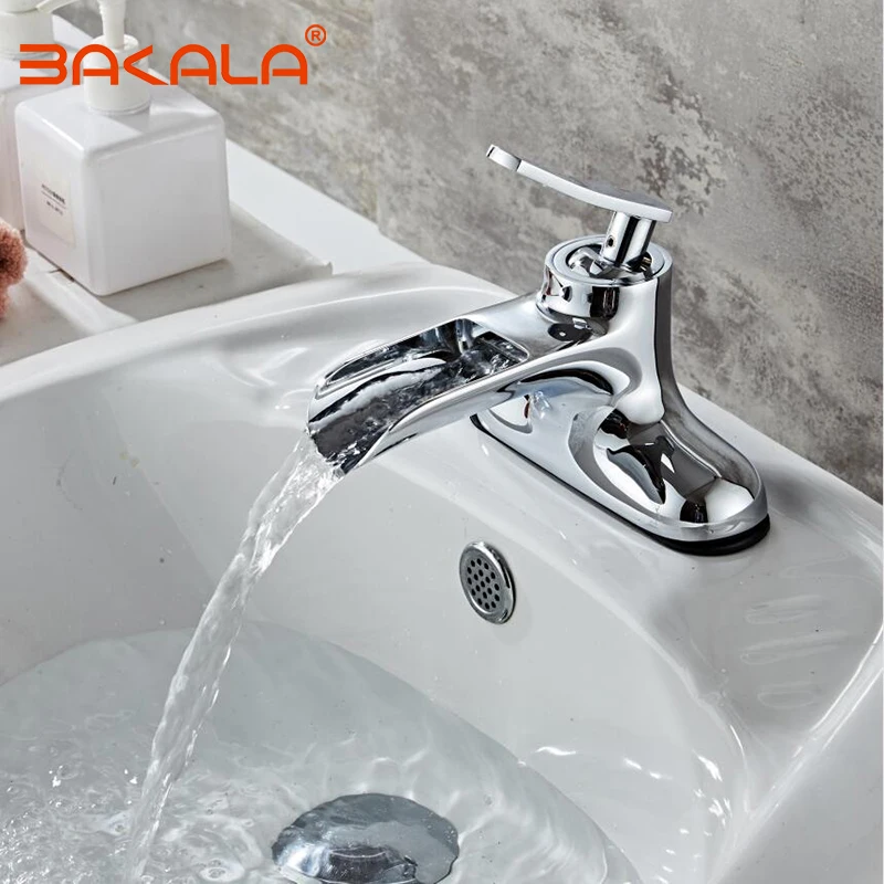 

BAKALA новая ванная комната с одной ручкой с двумя отверстиями водопад смеситель для холодной и горячей воды латунь хромированная раковина смеситель для раковины краны
