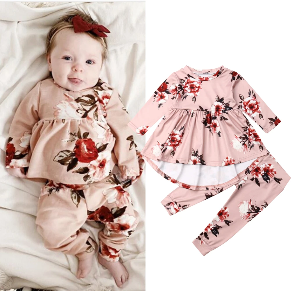 

Pudcoco Autumn Newborn Baby Girl Clothes Long Sleeve Flowe Print Ruffle Tops Long Pants 2Pcs Outfits Clothes Autumn Set