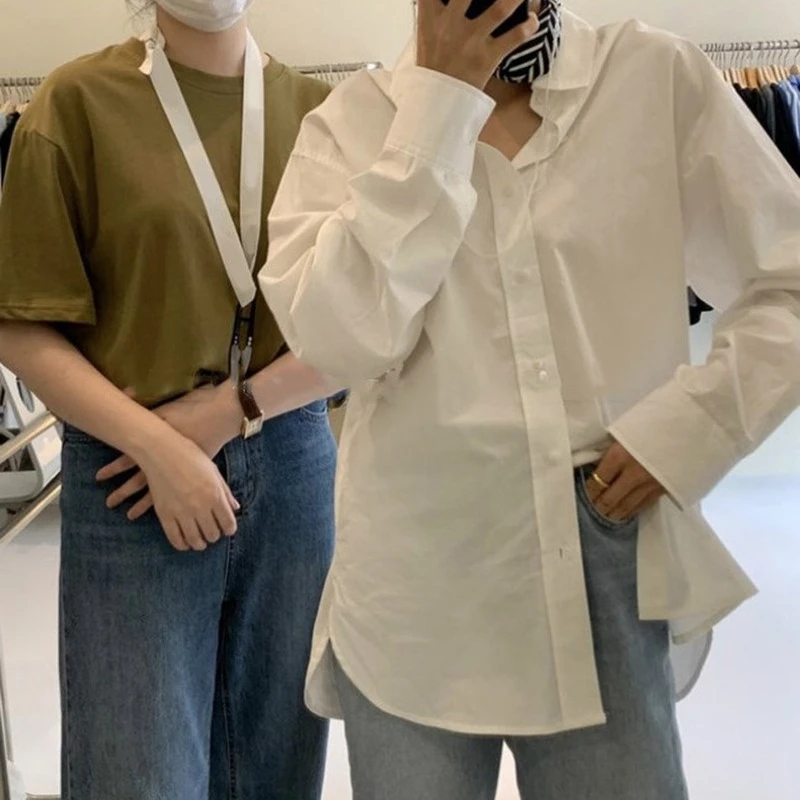 

Spring Solid All Match White Blouse Women Buttoned Shirt Simple Long Sleeve Blusas Mujer Korean 2021 New Soft Woman Tops