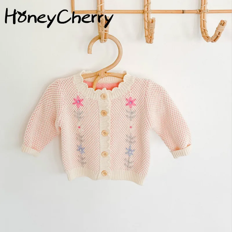 

Осенний Детский свитер для малышей трикотажное пальто с ручной вышивкой Универсальный кардиган, свитер для маленьких девочек