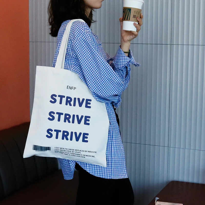 

New Arrival Simple Canvas Bag STRIVE Hand-Stitched Shopping Bag Large-Capacity Literature And Art Bag Diagonal Bag