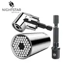 Универсальный Гаечный ключ с трещоткой, 7-19 мм, 3 шт., адаптер для дрели, угловой переходник на 105 градусов, удлинитель для дрели