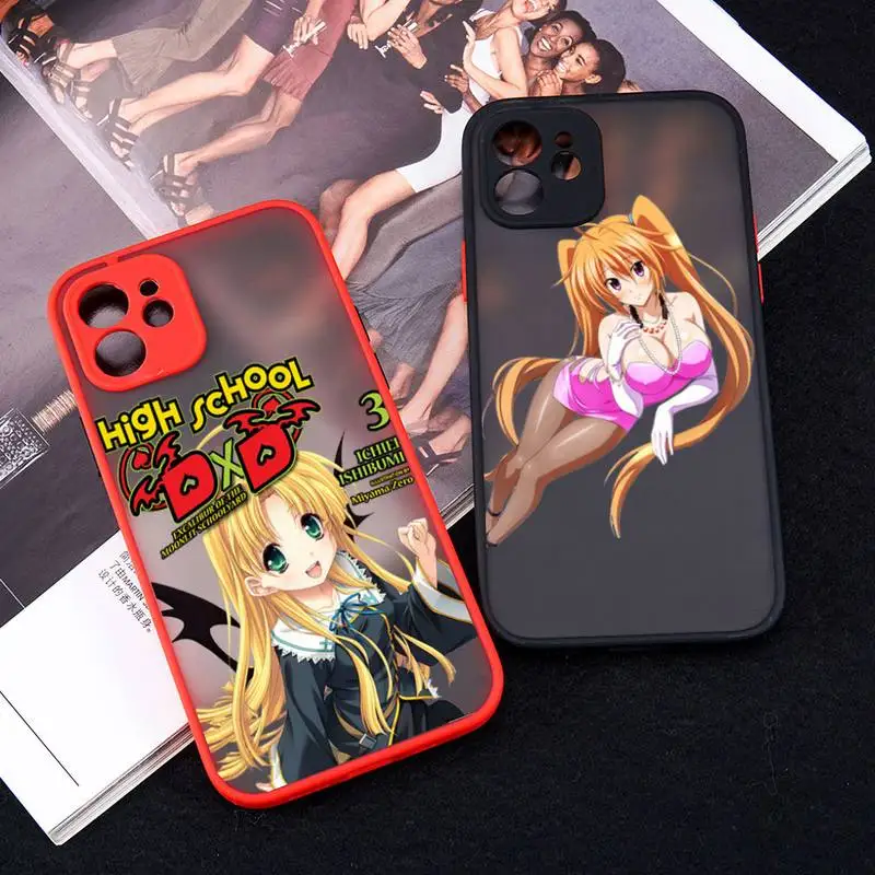

High School DxD Anime Cartoon Phone Case Red Color Matte Transparent For iPhone 13 12 11 Pro Max Mini X XR XS 7 8 Plus Funda