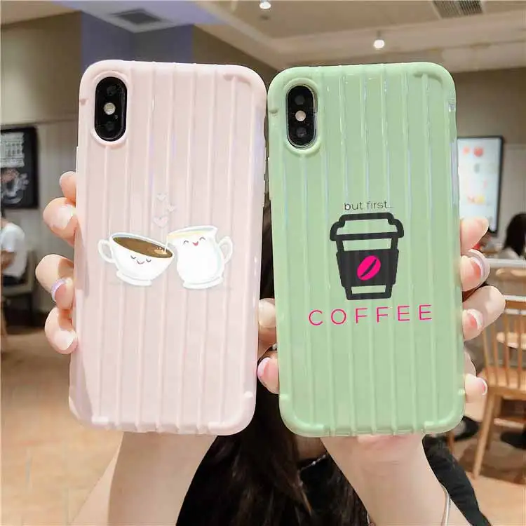 Ok But First Coffee Trolley Suitcase Texture Phone Case IPhone 11 Pro Max X XS MAX 8 7 6S Plus Cute Candy Color Casing | Мобильные