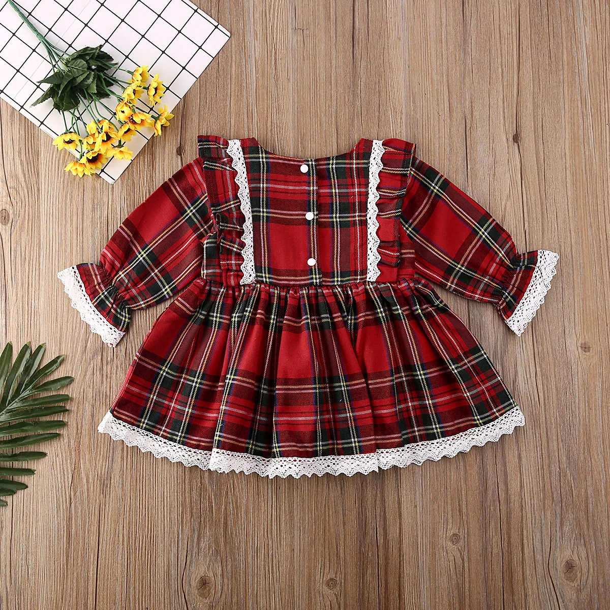 Toddler Baby Girls Christmas Dress for New Year 2022 Lace Ruffles Tutu Party Dress Plaid Xmas Costumes Children Clothes