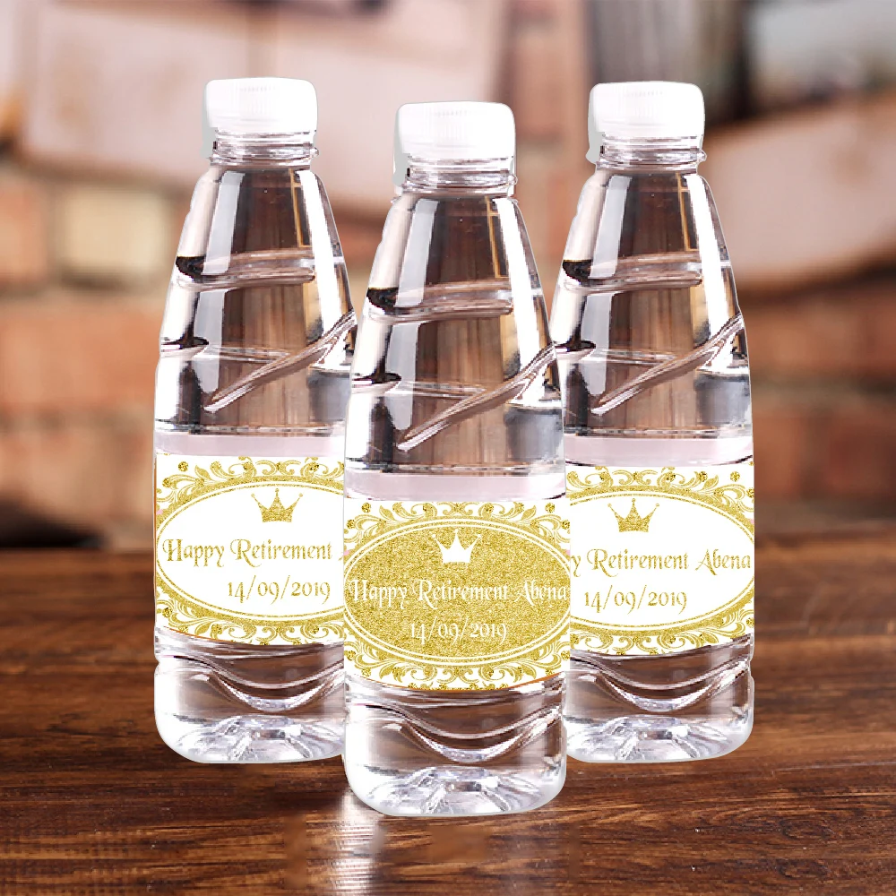 20 шт. на заказ принцесса корона золотой блеск день рождения бутылка для воды этикетки конфетная палочка