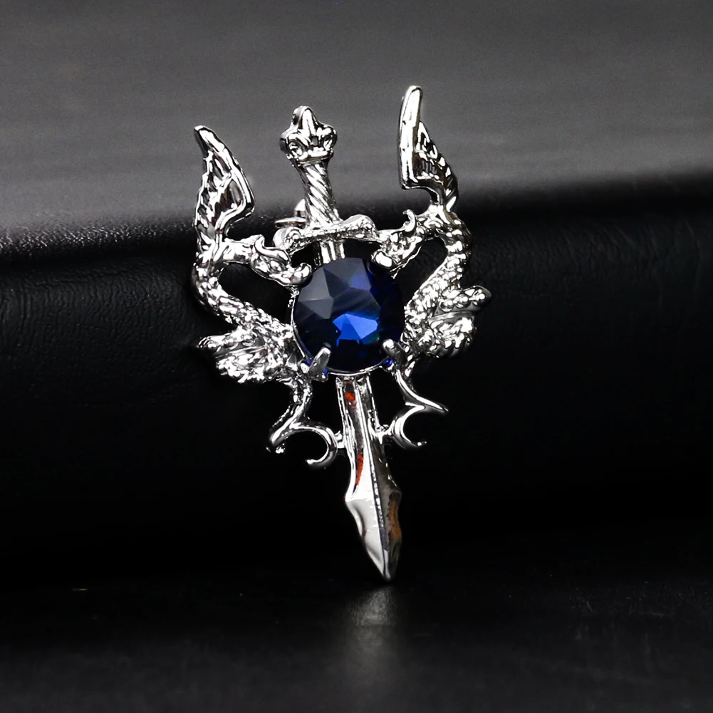 

Exaggerated Retro Double Dragon Sword Brooch Men's Domineering Sapphire Suit Brooch Coat Pin DIY Collar Backpack Decor Accessory