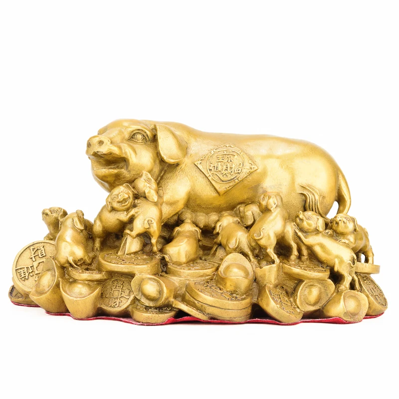 

WEALTH PIG STATUE ANIMAL FIGURINE BRASS FINISH PIG SCULPTURE FOR HOME DECORATIONS ATTIC ORNAMENTS GIFTS R132